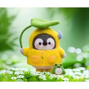 DIY Wool Felting Kit Set Penguin Craft Spinning Felting Yarn Rain Frog Umbrella